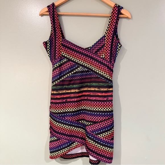unbranded Dresses & Skirts - Vintage Y2K Rainbow Geometric Body-con Dress Hippie Fest Women S Club Sexy 90s